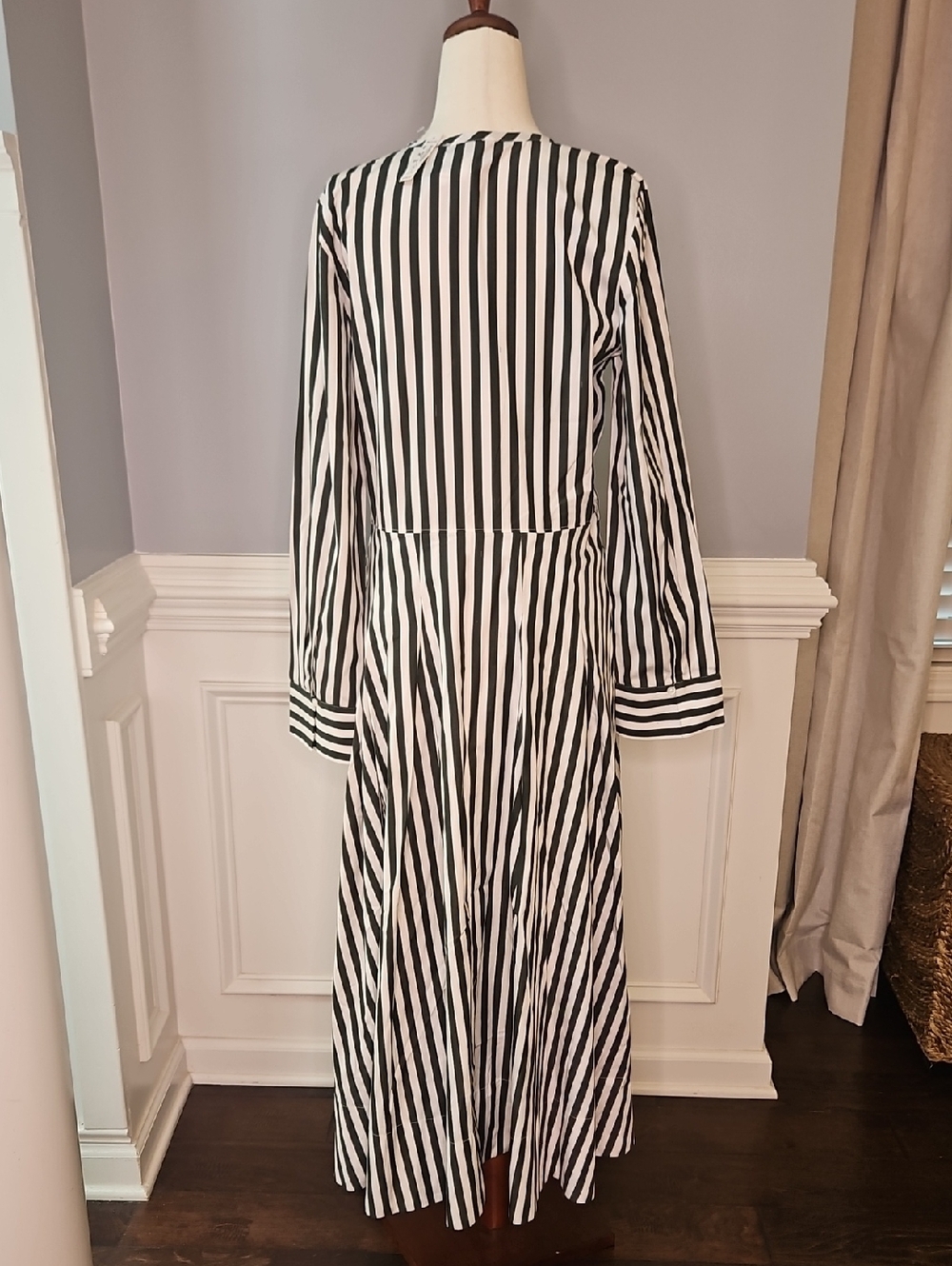 Madewell Janis Stripe Long Sleeve Cotton Poplin Shirtdress In Deep Forest - Picture 9 of 11